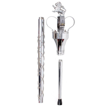 Premium Crown Mace Large 60" In 3 Shafts - Chrome Plated Metal Parts Including Chain - Lion Top in Std Size Quick Screw Assembled - biznimart